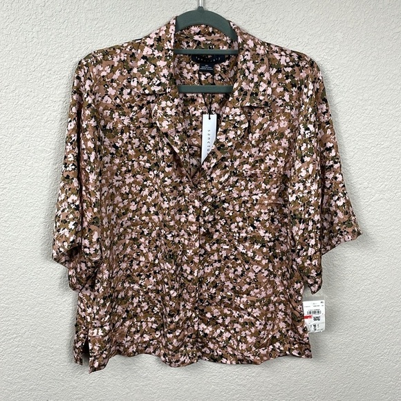 NWT Sanctuary Silky Abstract Floral Short Sleeve Button Front Pajama Lounge Top - Picture 2 of 13